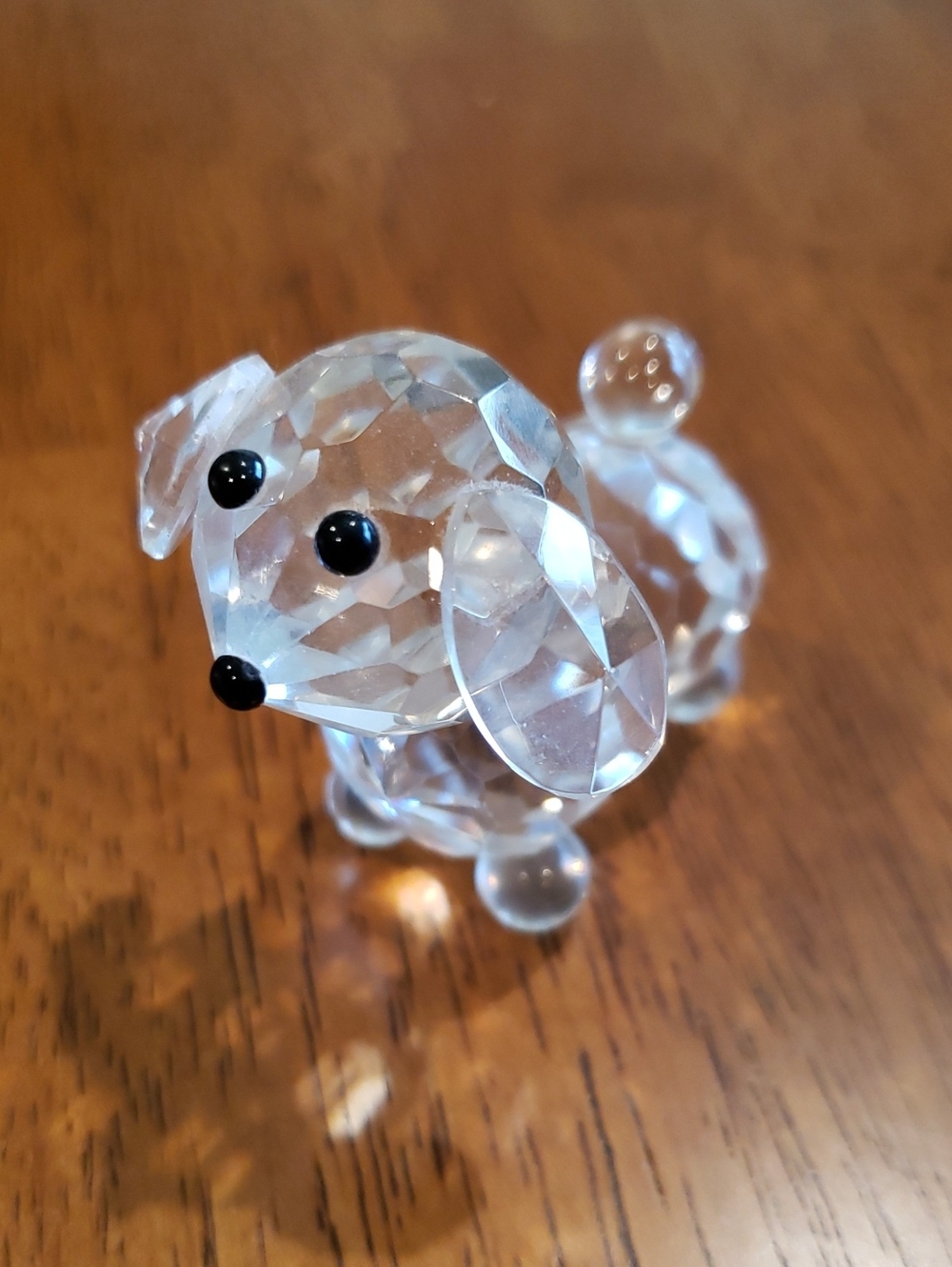 Faceted Clear Crystal Dog Figurine Black Eyes and Nose Collectible Puppy